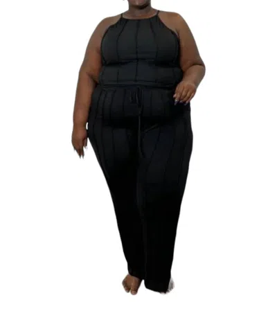 The Stylista Two Piece Pin Tuck Lounge Set In Black