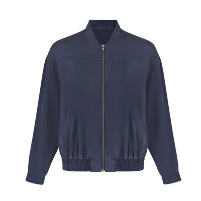 The Summer Edit Women's Blue Poppy Silk Bomber Jacket - Navy