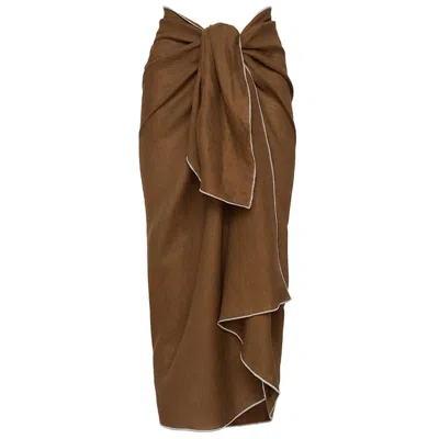 The Summer Edit Women's Brown Mara Luxe Linen Sarong - Cognac