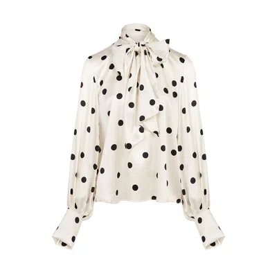 The Summer Edit Women's White Kat Pussybow Blouse - Polka Dot