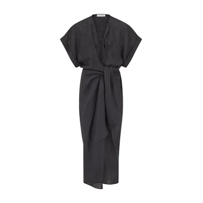 The Summer Edit Women's Kim Luxe Linen Wrap Dress - Black