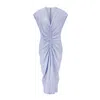 The Summer Edit Women's Raye Ruched Chambray Linen Dress - Ice Blue In Blue