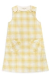 The Sunday Collective Kids' Daisy Plaid Cotton Pinafore Dress In Light/pastel Yellow