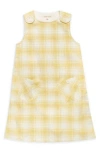 The Sunday Collective Kids' Daisy Plaid Cotton Pinafore Dress In Yellow