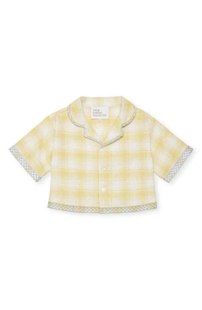 The Sunday Collective Kids' Embroidered Trim Plaid Cotton Shirt Jacket In Light/pastel Yellow