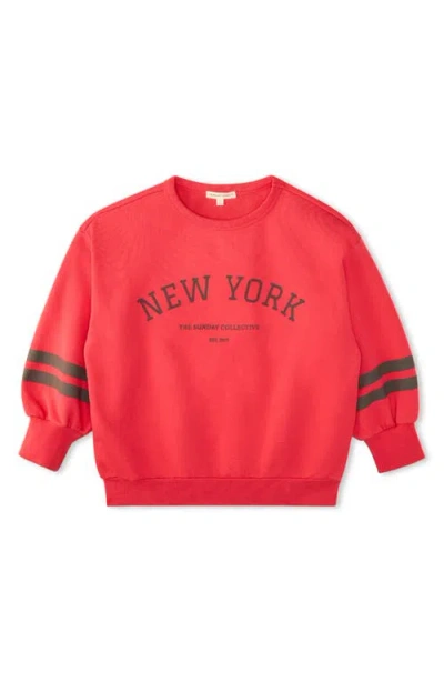 The Sunday Collective Kids' New York Organic Cotton Graphic Sweatshirt In Red