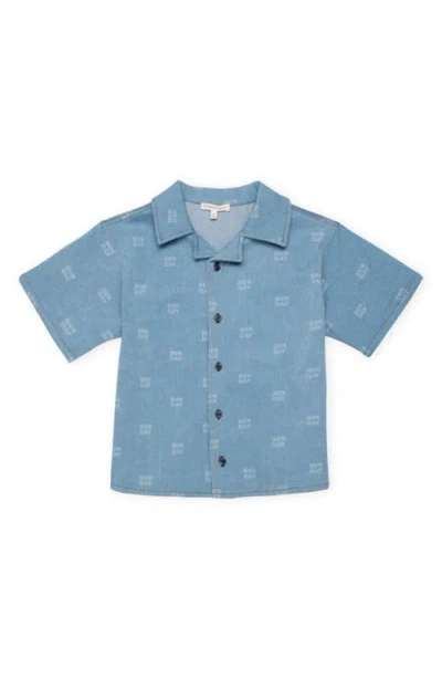 The Sunday Collective Kids' Organic Cotton Denim Bowling Shirt In Blue