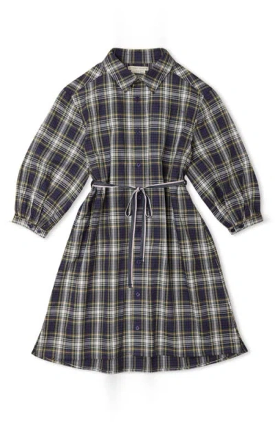 The Sunday Collective Kids' Plaid Long Sleeve Organic Cotton Shirtdress In Black