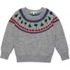 The Sunday Collective Kids' Recess Fair Isle Wool Blend Crewneck Sweater In Grey