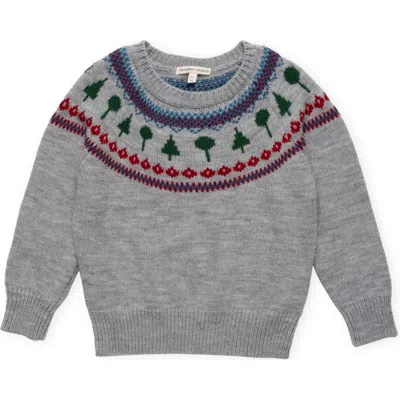 The Sunday Collective Kids' Recess Fair Isle Wool Blend Crewneck Sweater In Grey
