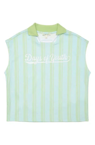 The Sunday Collective Kids' Stripe Days Of Youth Organic Cotton Soccer Polo In Light/pastel Green