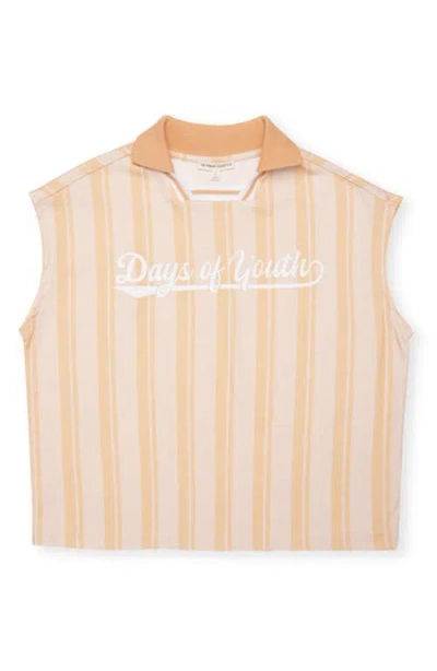 The Sunday Collective Kids' Stripe Days Of Youth Organic Cotton Soccer Polo In Light/pastel Orange
