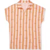 The Sunday Collective Kids' Stripe Organic Cotton Button-up Shirt In Orange Stripe