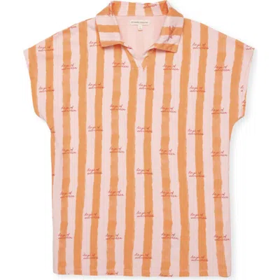 The Sunday Collective Kids' Stripe Organic Cotton Button-up Shirt In Orange Stripe