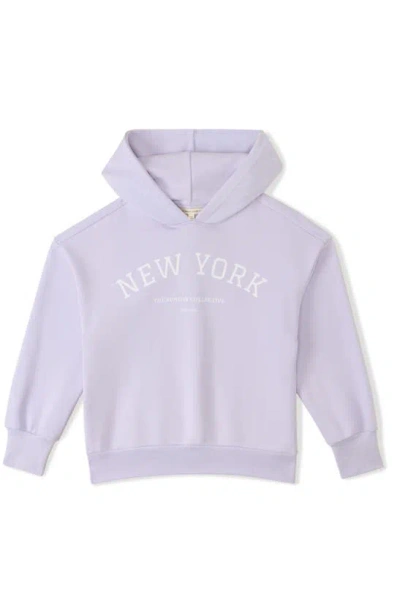 The Sunday Collective Kids' Weekend Organic Cotton Graphic Hoodie In Lilac