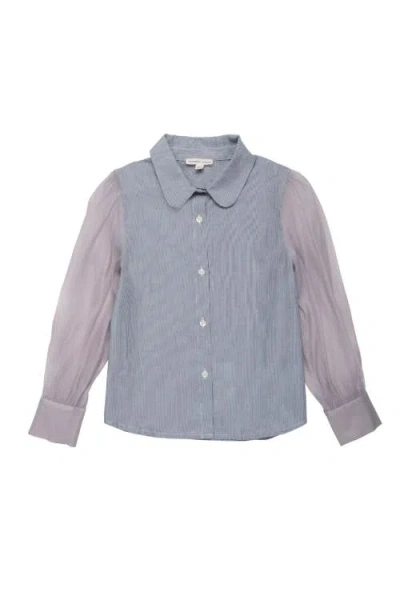 The Sunday Collective Kids'  Pinstripe Chiffon Sleeve Blouse In Blue
