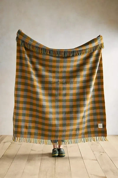 The Tartan Blanket Co. Sage Gingham Recycled Wool Throw In Yellow