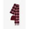 The Tartan Blanket Co. Womens Burgundy Exclusive Check Ribbed Hat And Scarf Wool Set In Multi