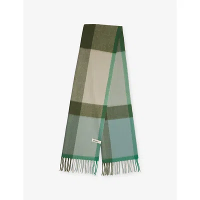 The Tartan Blanket Co. Womens Green Oversized Check Wool Scarf