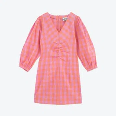 The Tiny Big Sister Check Puff Sleeves Dress In Pink