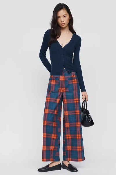 The Tiny Big Sister Checked Mid-rise Wide-leg Pants In Blue