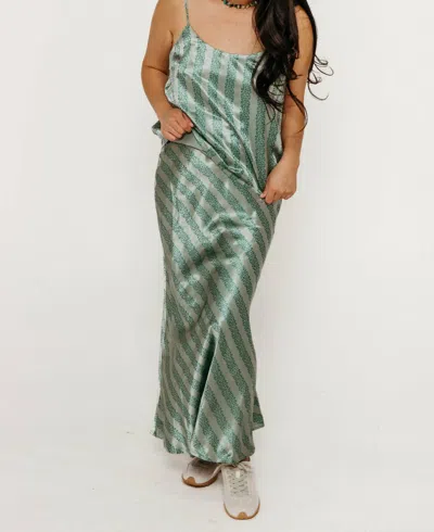 The Tiny Big Sister Flowers Bias Cut Skirt Washed In Emerald In Green