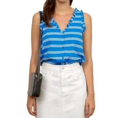 The Tiny Big Sister Frilled Sleeveless Top In Stripes Lapis/off-white In Blue