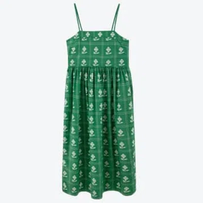 The Tiny Big Sister Pixelated Flowers Straps Dress In Green