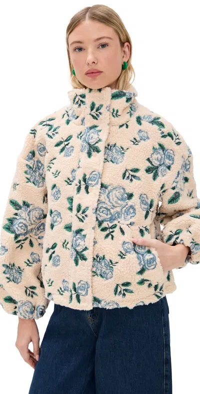 The Tiny Big Sister Roses Sherpa Jacket Vanilla In Multi