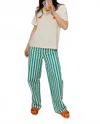 The Tiny Big Sister Striped Berta Long Denim In Off-white/emerald In Multi