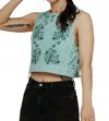 The Tiny Big Sister Striped Embroidered Top In Off-white/emerald In Gold