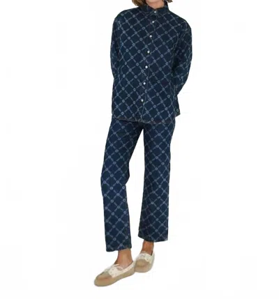 The Tiny Big Sister Women's Flowers Grid Denim Shirt In Blue