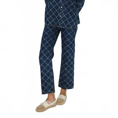 The Tiny Big Sister Women's Flowers Grid Denim Trousers In Deep Indigo In Blue