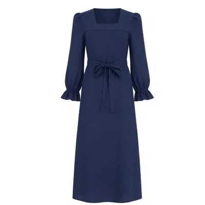 The Tunic Shop Women's Ember Linen Straight Maxi Dress- Navy Blue
