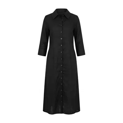 The Tunic Shop Women's Long Sleeve Black Maxi Linen Dress