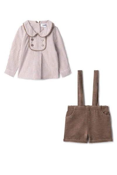 The Umbrella Academy Babies'  Boy Velvet Checkered Long Sleeve Shirt & Adjustable Strap Overall 2-piece Set In Multi