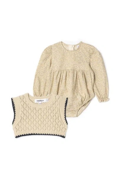 The Umbrella Academy Babies'  Floral Bubble Romper With Removable Knit Vest Set In Neutral
