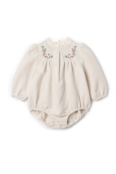 The Umbrella Academy Babies'  Girl Velvet Floral Embroidered Ruffle Neck Romper In White