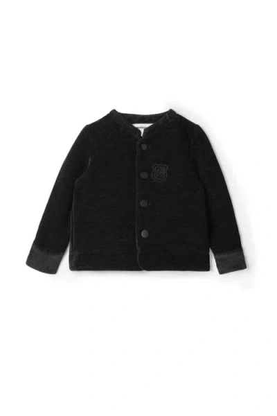 The Umbrella Academy Kids'  Velvet Crest Embroidered Button Front Blazer In Black