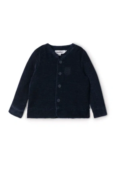 The Umbrella Academy Kids'  Velvet Crest Embroidered Button Front Blazer In Blue