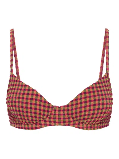 The Upside Aliki Heidi Checked-pattern Bikini Bra In Red
