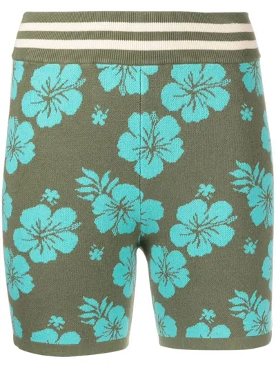 The Upside Aloha Floral-print Knitted Shorts In Green