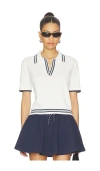 The Upside Archie Collared Knit Polo Top In White