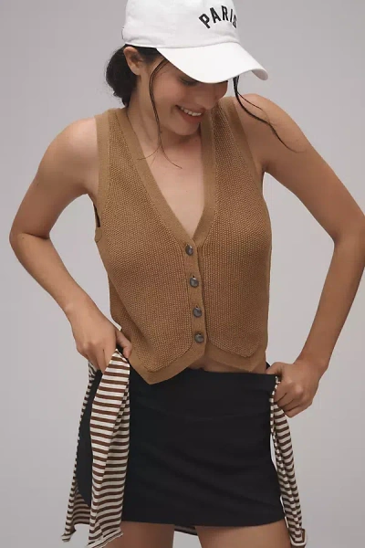 The Upside Babylon Button-front Sweater Tank Top In Brown