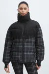 The Upside Black Check  Fringed Check Puffer Coat In Black