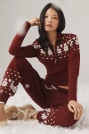 The Upside Le Ski Blanche Half-zip Patterned Ski Top In Burgundy
