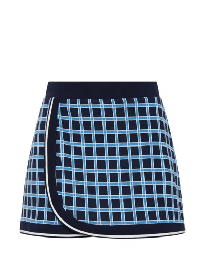 The Upside Checked Wrap Mini Skirt In Blue