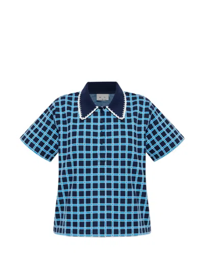 The Upside Check-pattern Clubhouse Polo Shirt In Blue
