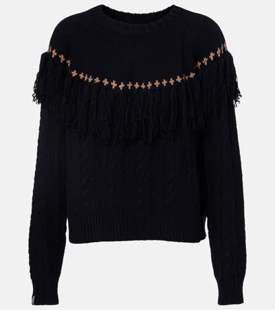 The Upside Clara Fringed Wool And Cotton Sweater In Black