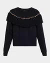 The Upside Clara Tassel Cable Knit Crewneck Sweater In Blue